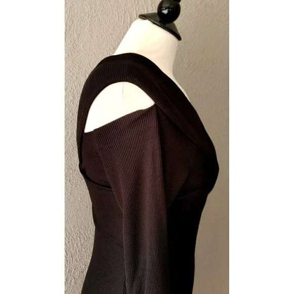 NWT L'Agence Black Fantina Dress Rib Knit Off The Shoulder in Size L